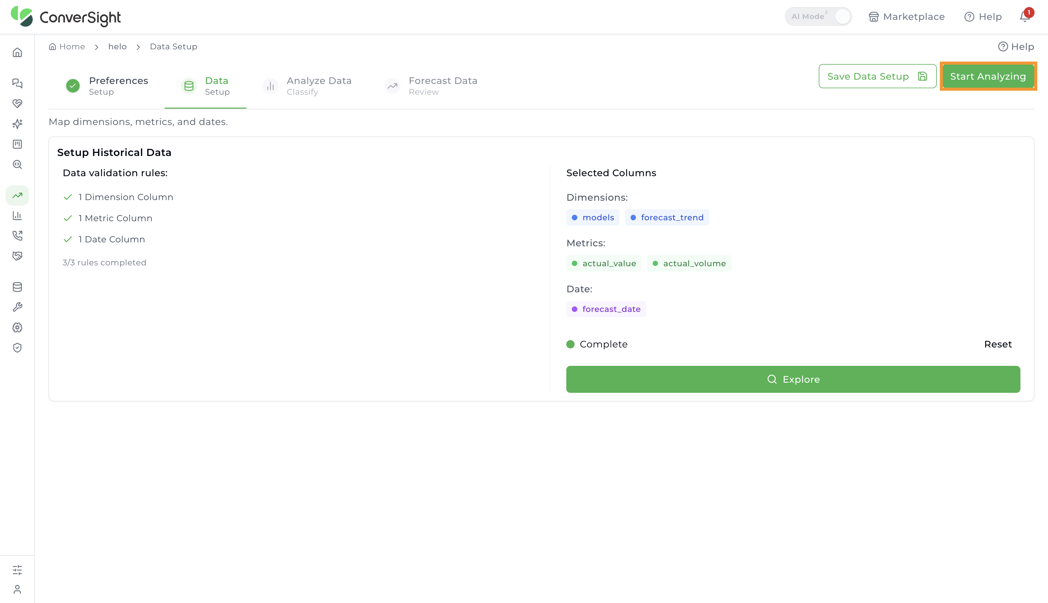 Demand Planner Start Analyzing