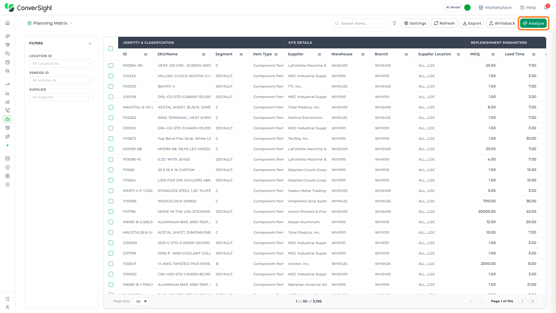 Analyze button highlighted in the toolbar