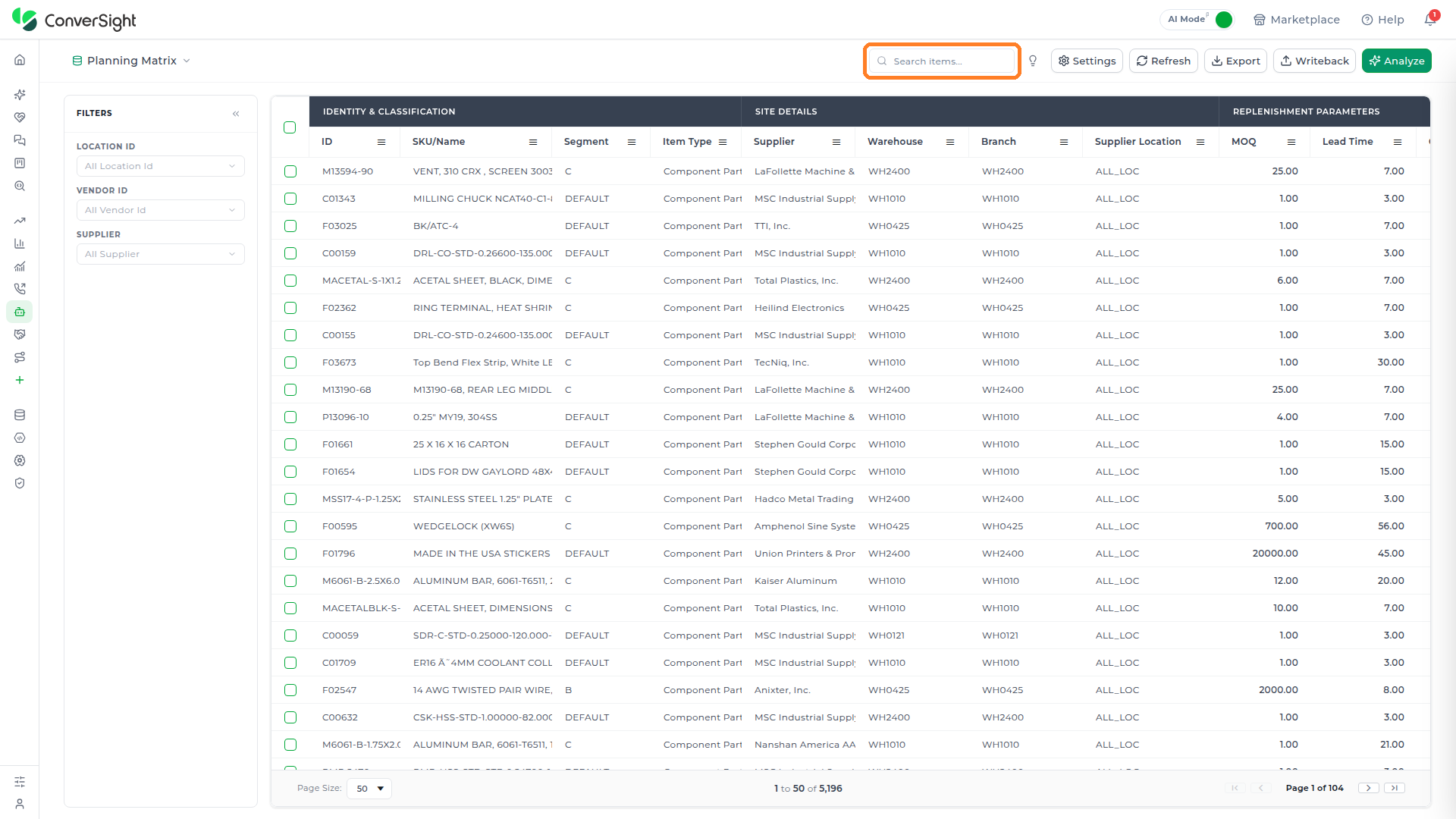 Search items box highlighted in the Master App toolbar