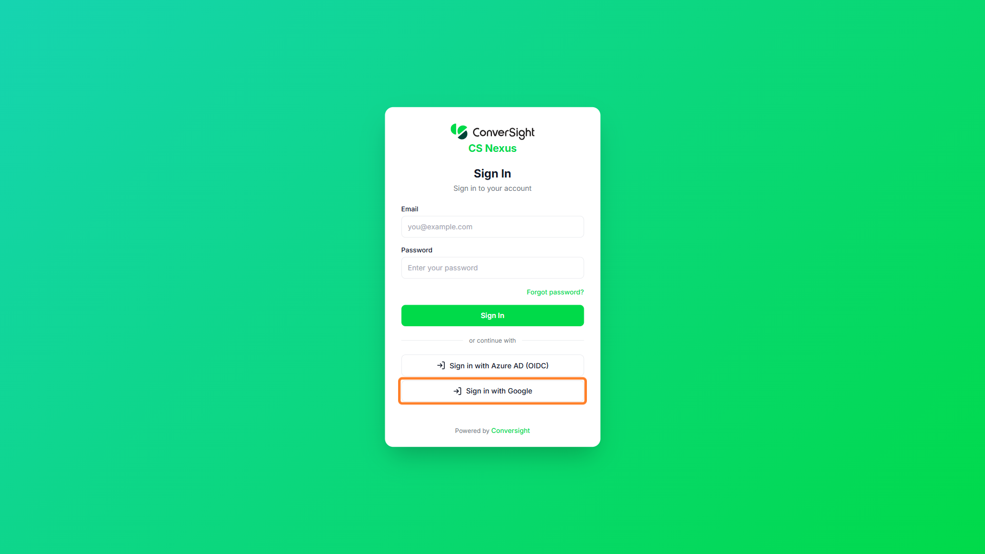 Sign in with Google button highlighted on the sign-in page