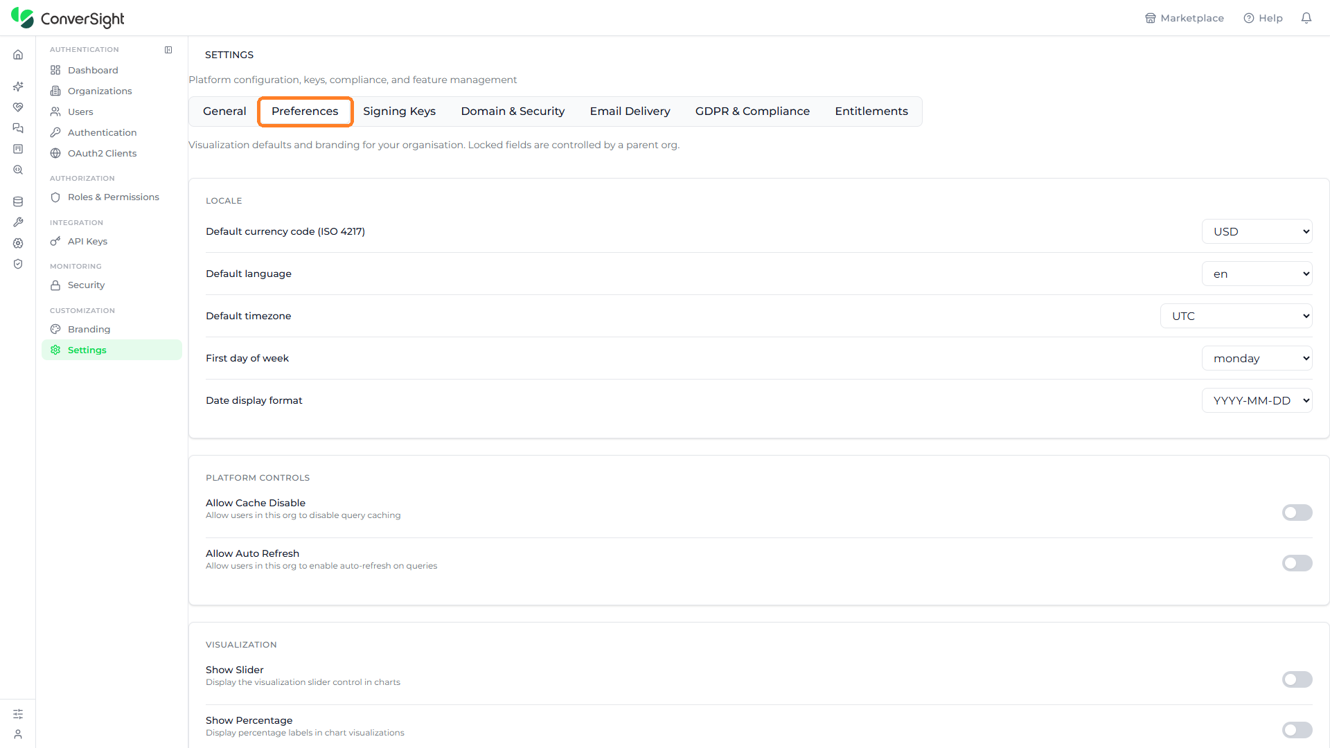 Preferences tab highlighted on the Settings page