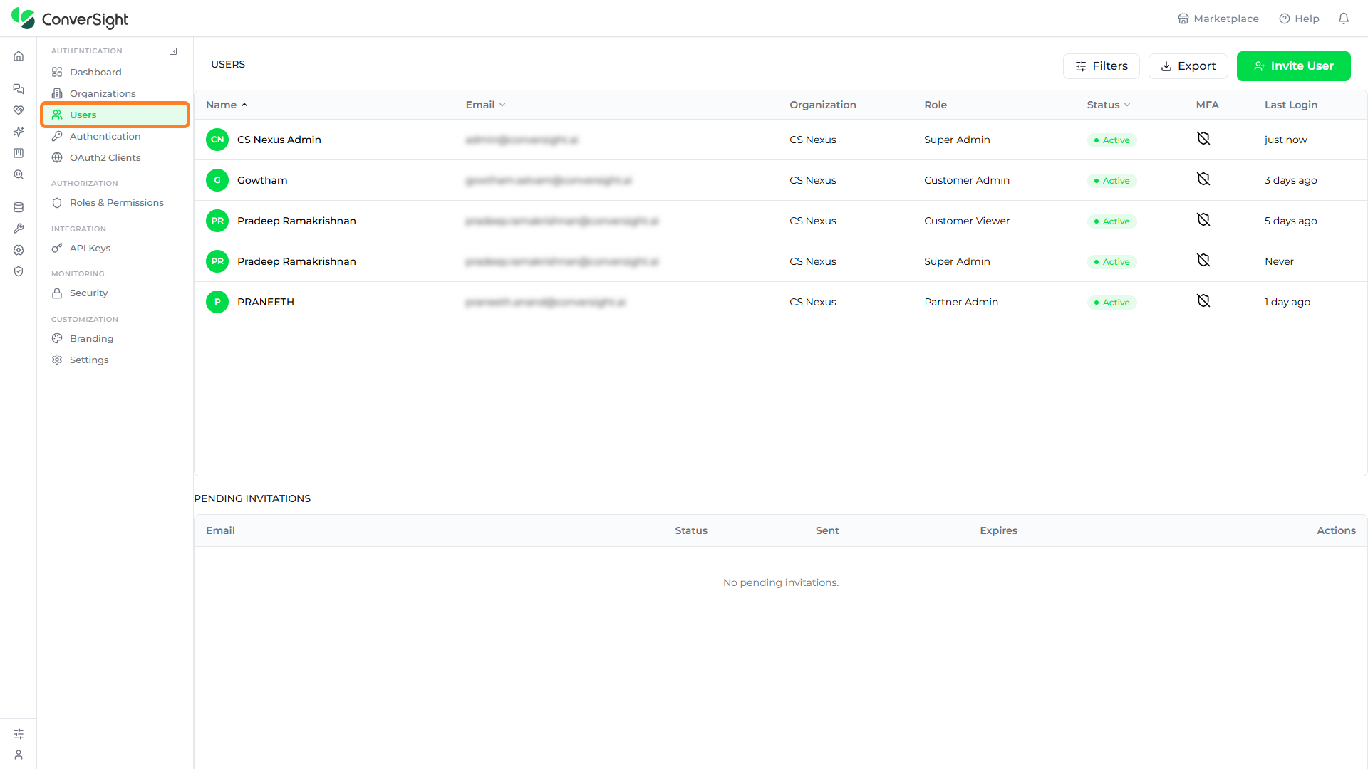 Users option highlighted in the console navigation panel