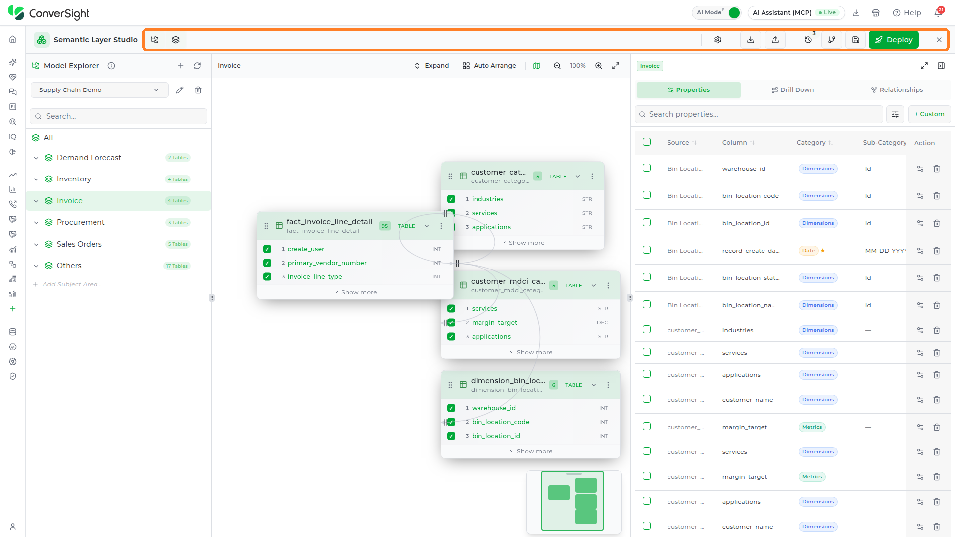 Semantic Layer Studio header controls highlighted across the top of the Studio