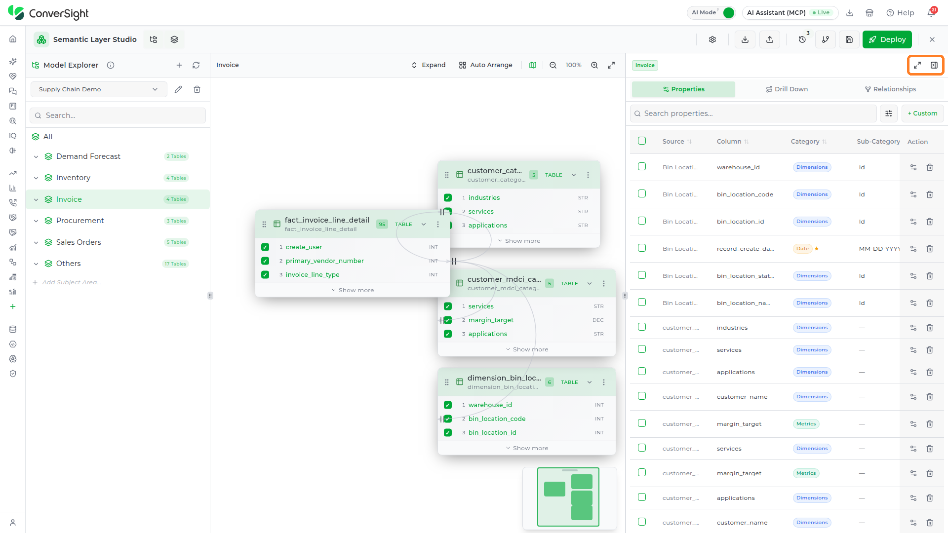 Expand and Collapse icons highlighted in the top-right corner of the Properties panel