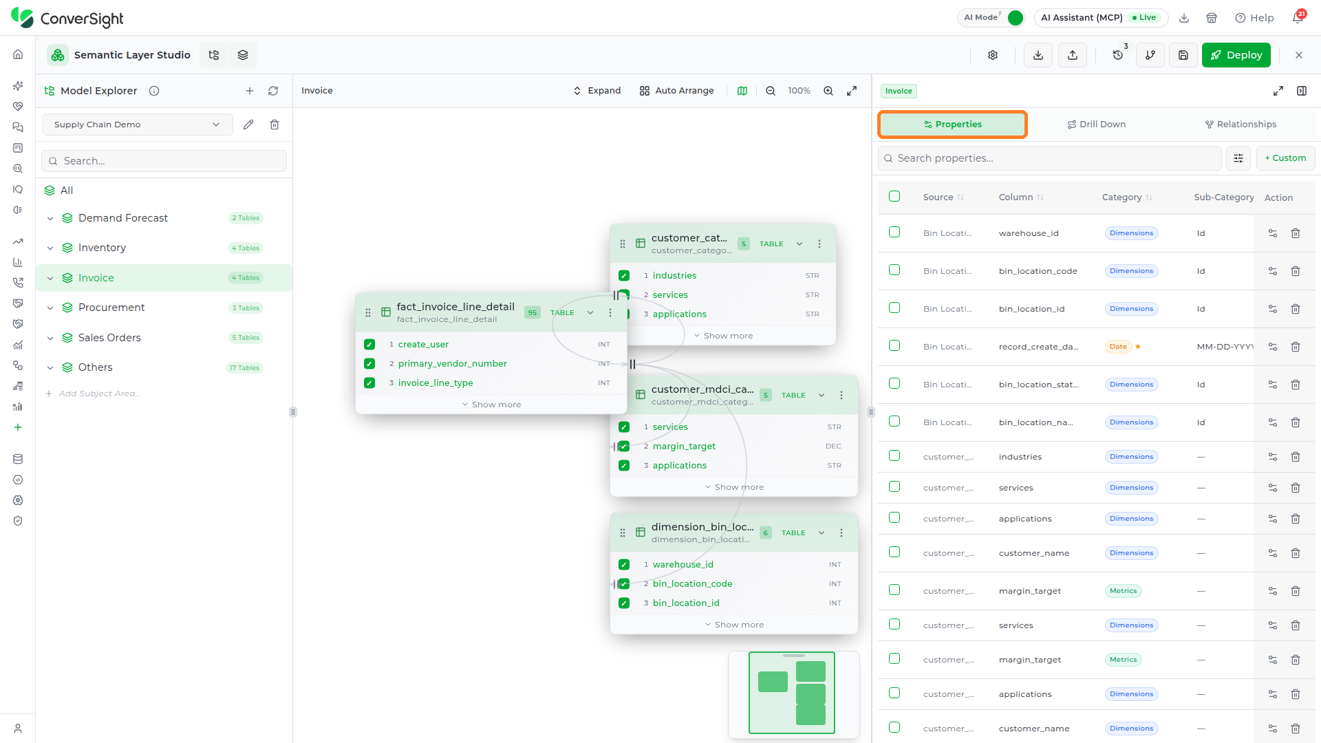 Properties tab highlighted in the right-panel tab bar