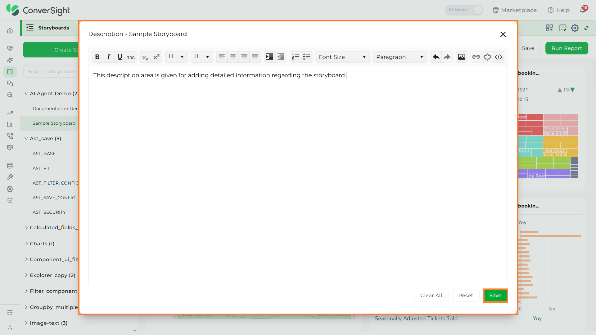 Storyboard Note Save shown under the Note section of the Storyboards page