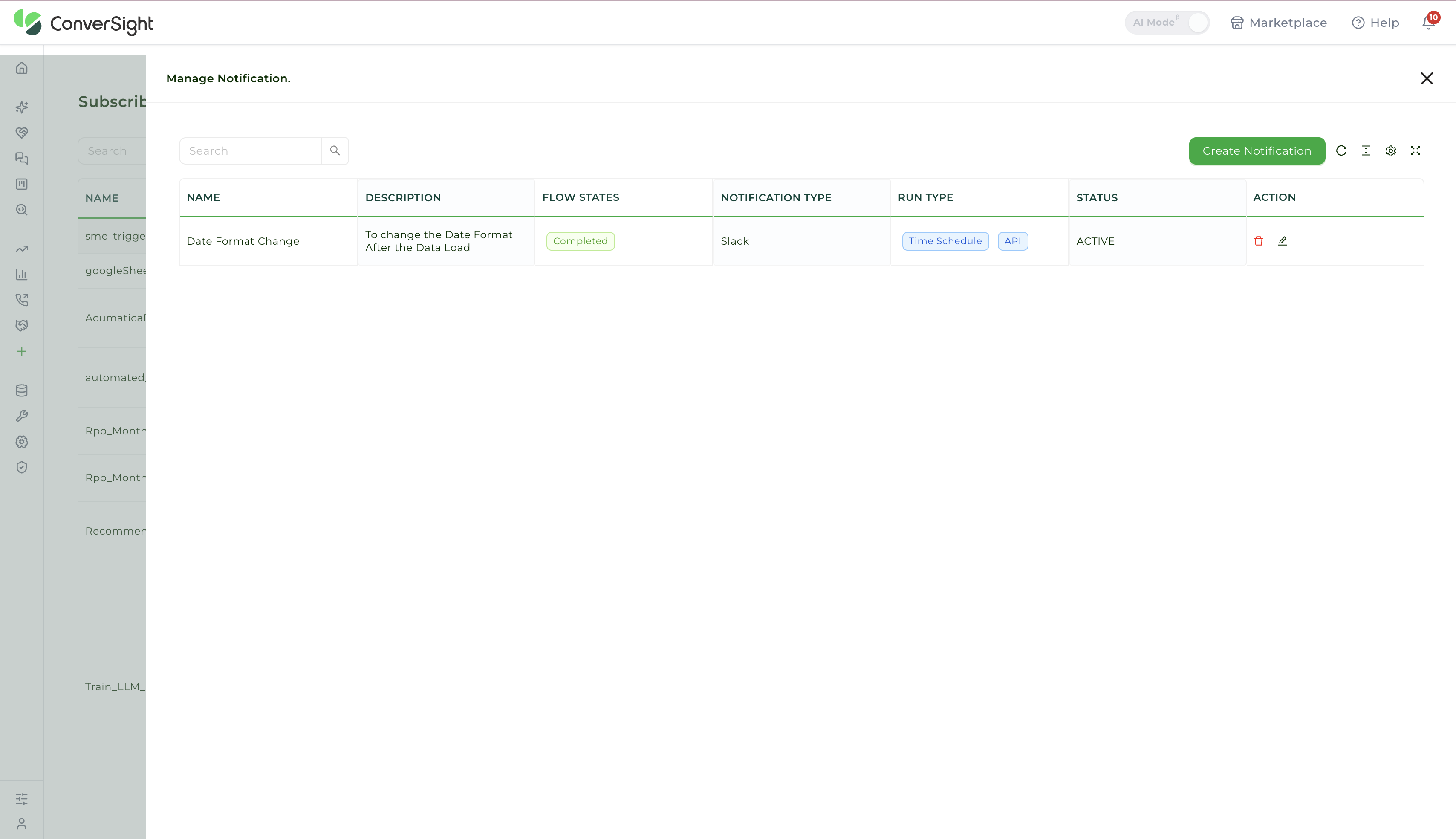 Manage Notification Page