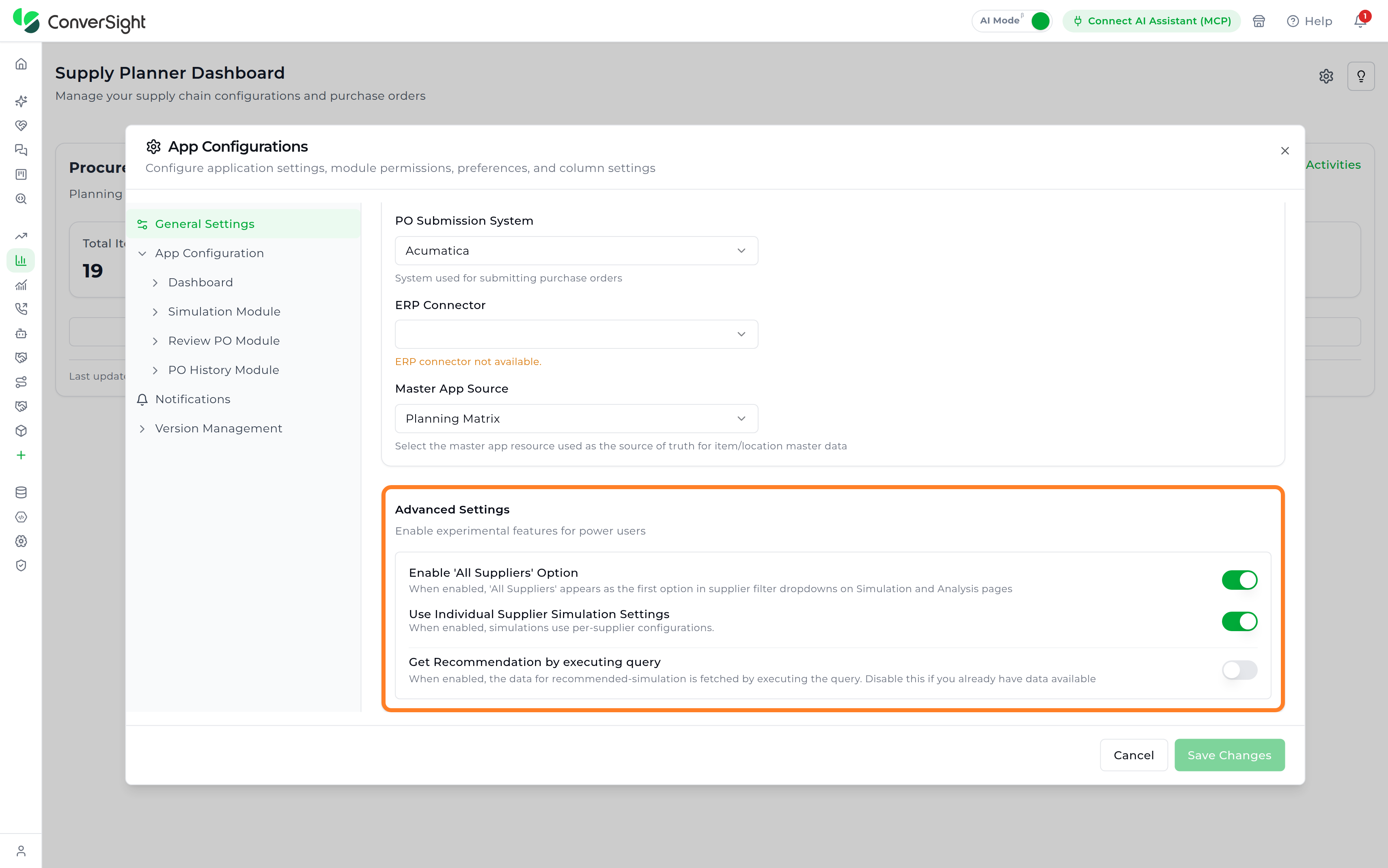 Settings Advanced