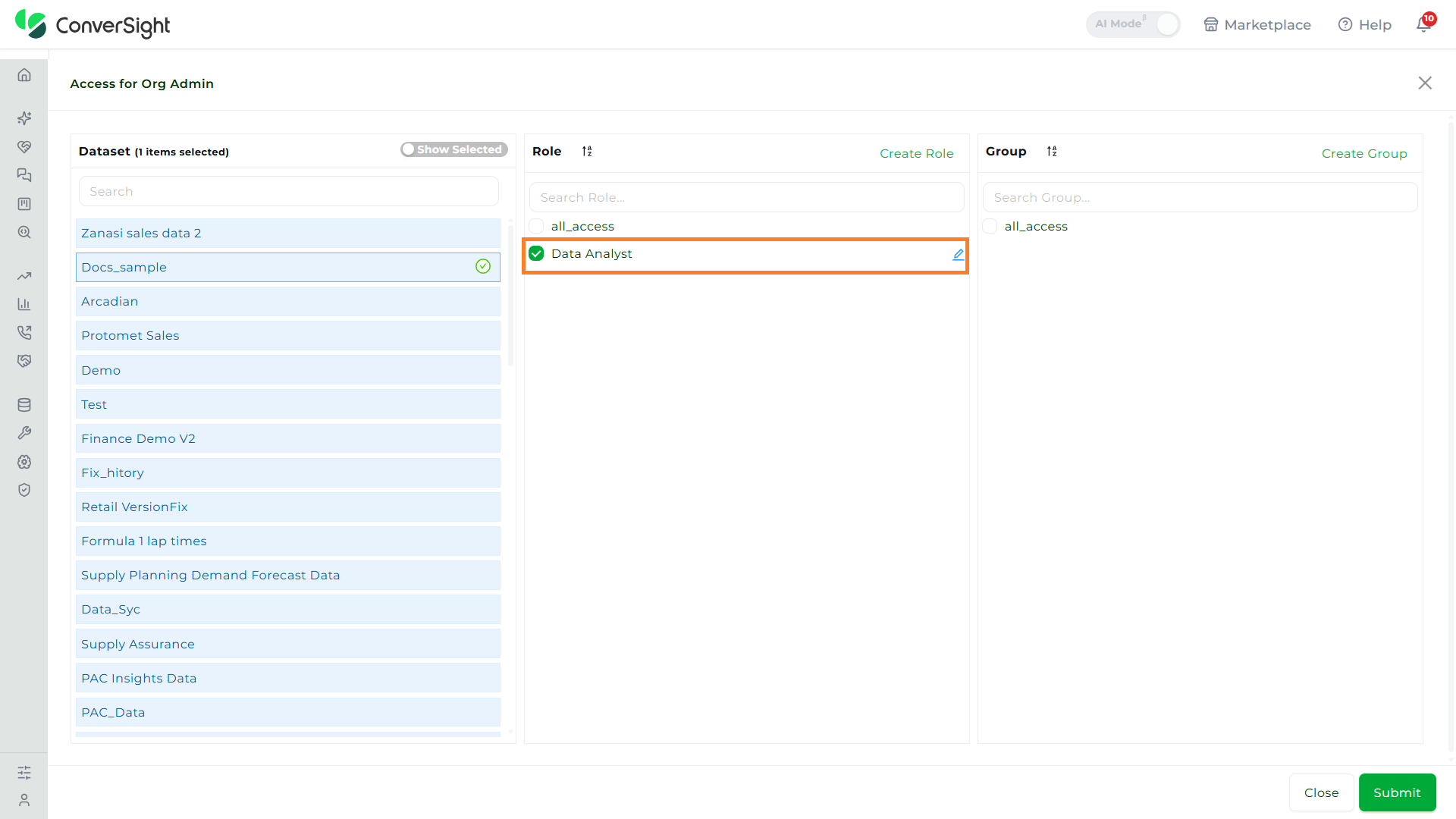 Newly created role visible in the role list