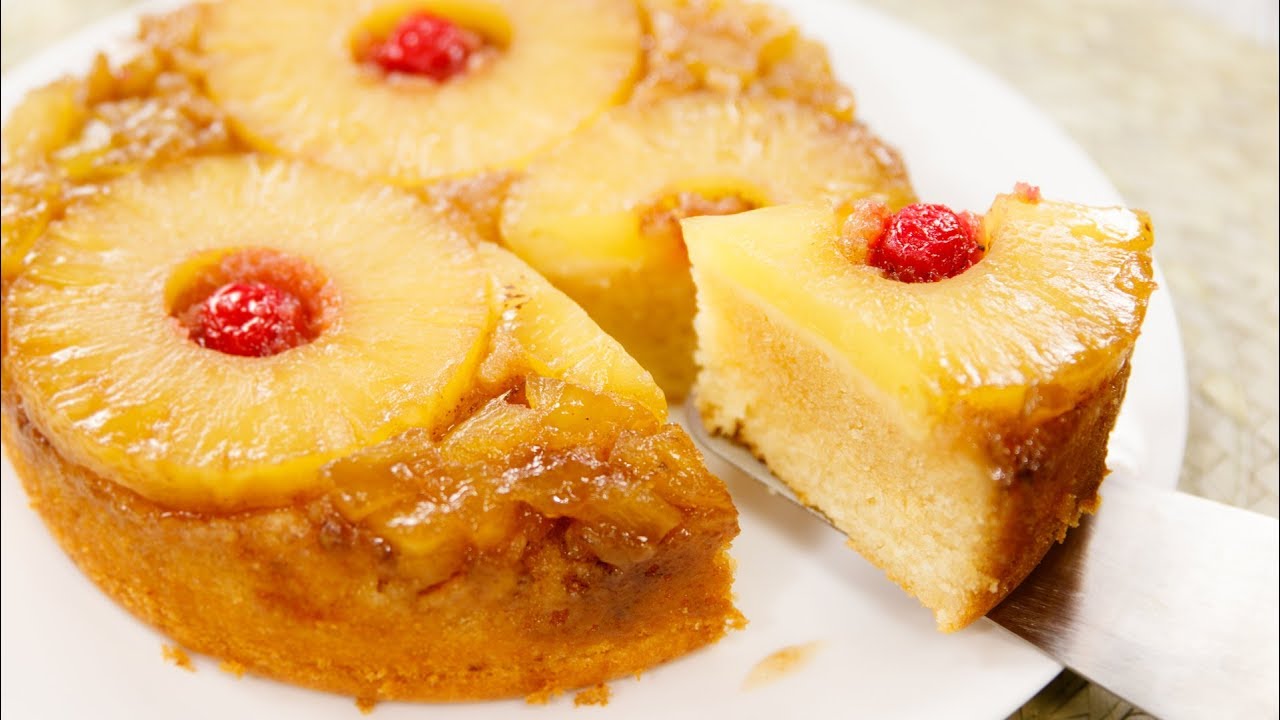 Pineapple Upside-Down Cake Recipe – Eggless in Cooker – CookingShooking