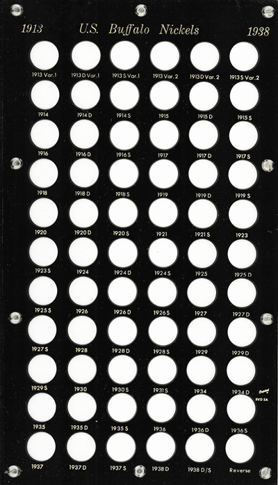 Buffalo Nickels 1913 Capital Plastics Coin Holder Black 8x14
