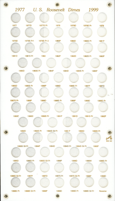 Roosevelt Dimes 1977 Capital Plastics Coin Holder White 8x14