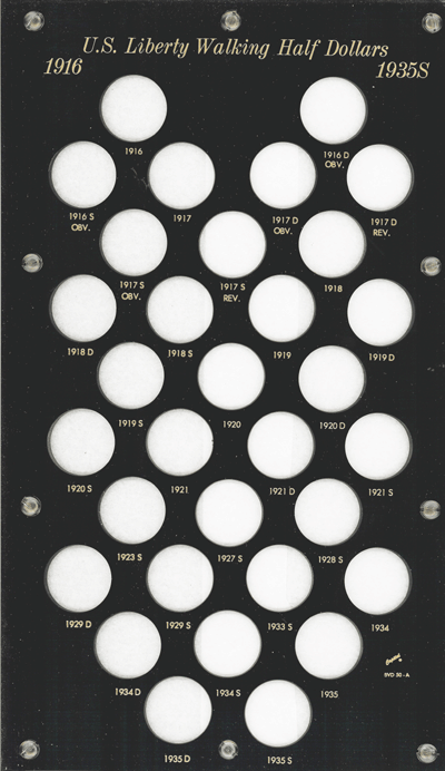 Liberty Walking Half Dollars 1916 - 1935S Capital Plastics Coin Holder Black 8x14