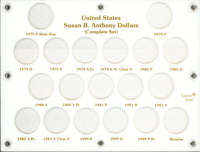 Susan B Anthony Complete Set Capital Plastics Coin Holder White 6x8