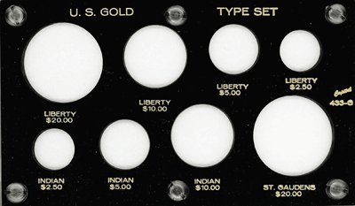 Gold Type Set 433G Indian, Liberty, St Gaudens - $20, $10, $5, $2.50 - 3.5 x 6