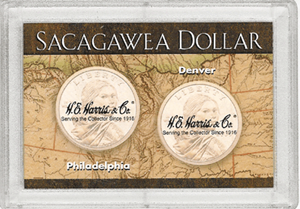 Sacagawea Small Dollar Frosty Case ( 2 Coin ) - Sacagawea Map