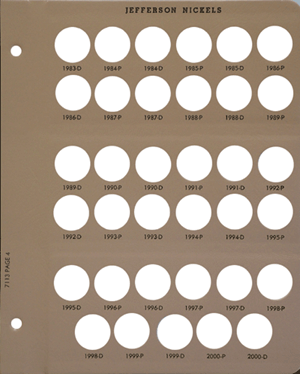 Dansco Jefferson Nickels - Coin Album Replacement Page 4 (4-7113)