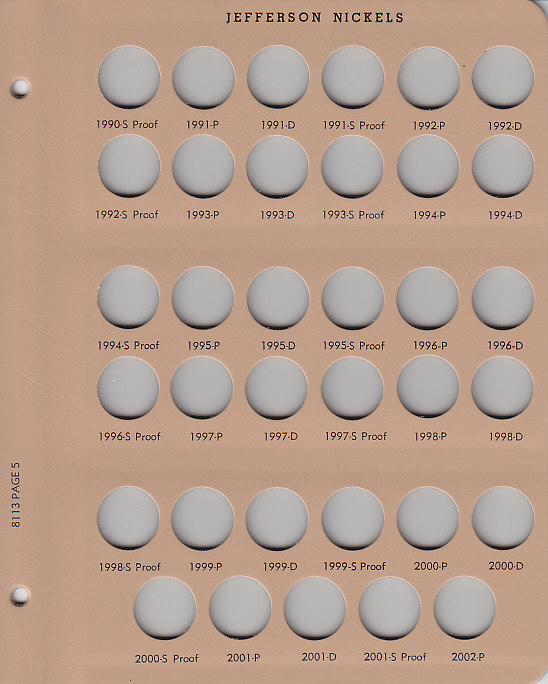 Dansco Jefferson Nickels with Proofs - Coin Album Replacement Page 5 (5-8113)