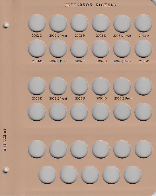 Dansco Jefferson Nickels with Proofs - Coin Album Replacement Page 6 (6-8113)