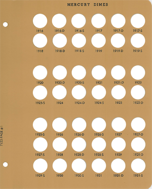 Dansco Mercury Dimes - Coin Album Replacement Page 1 (1-7123)
