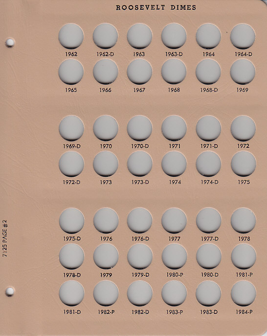 Dansco Roosevelt Dimes - Coin Album Replacement Page 2 (2-7125, 2-8125)