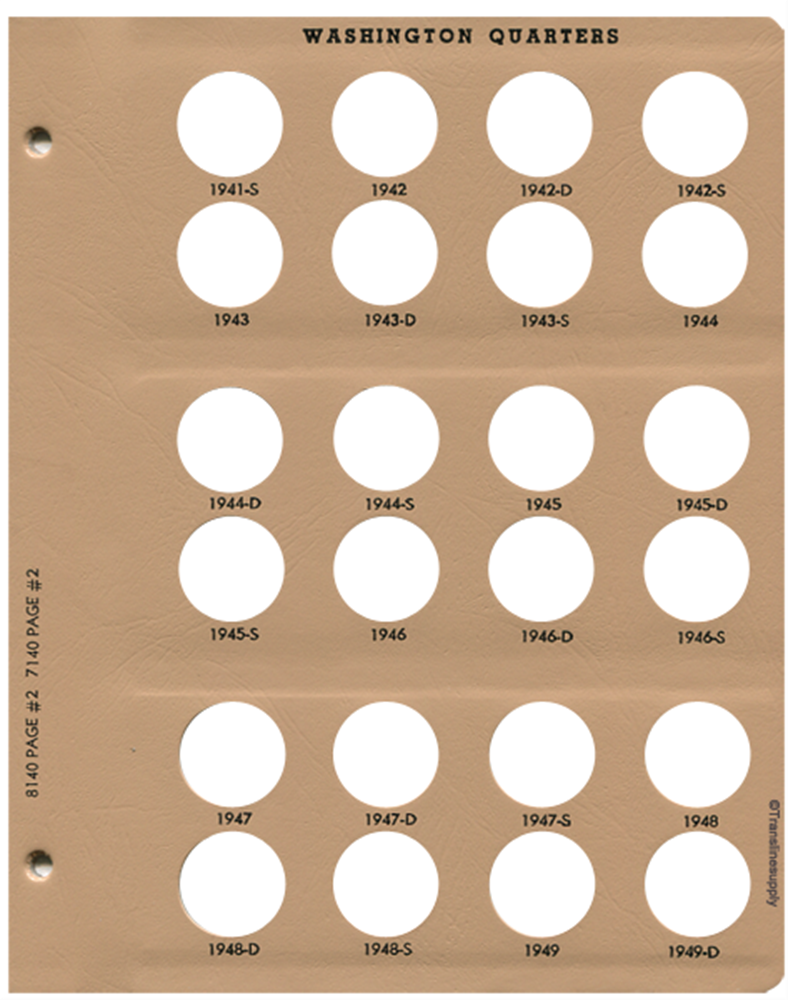 Dansco Washington Quarters - Coin Album Replacement Page 2 (2-7140 and 8140)