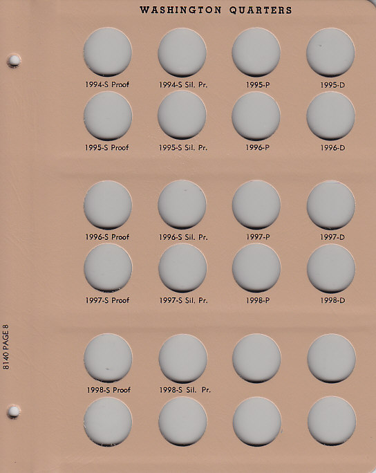 Dansco Washington Quarters with Proofs - Coin Album Replacement Page 8 (8-8140)