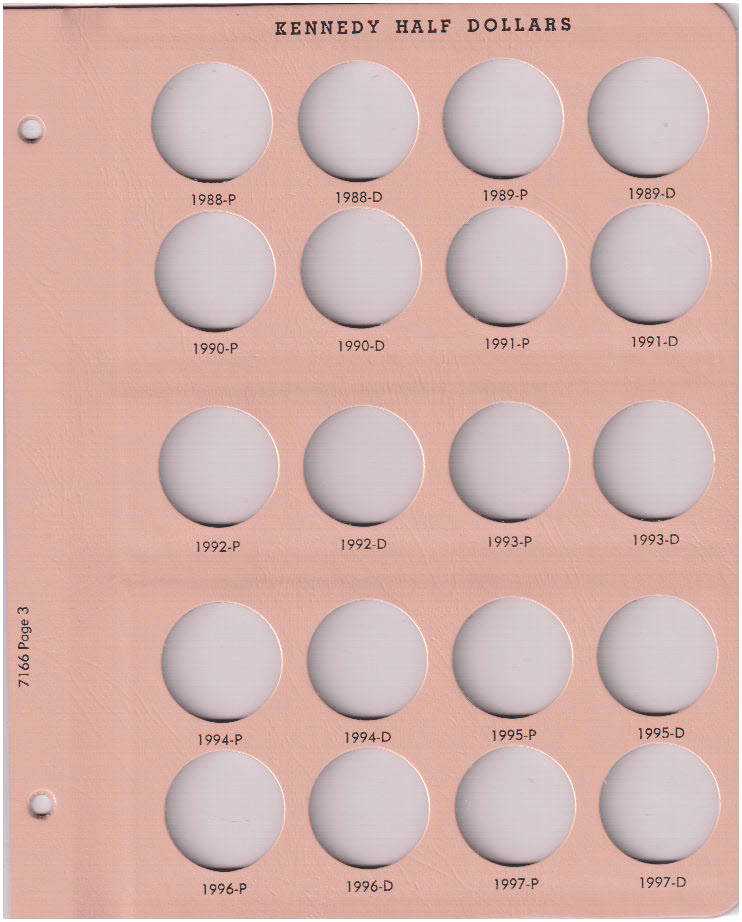 Dansco Kennedy Half Dollar - Coin Album Replacement Page 3 (3-7166)