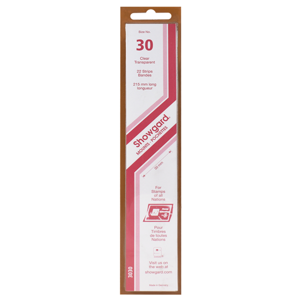 30 Showgard Strip-Style Stamp Mounts - 215mm - Clear