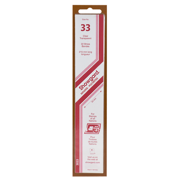 33 Showgard Strip-Style Stamp Mounts - 215mm (Clear)
