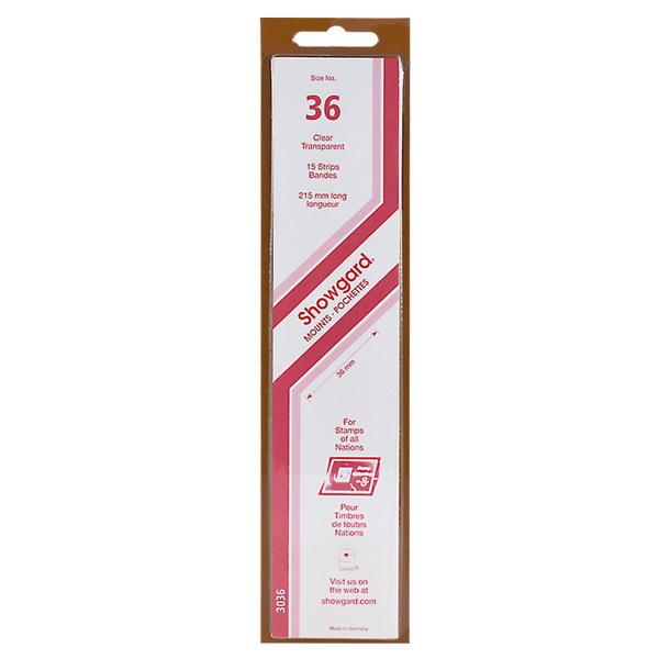 36 Showgard Strip-Style Stamp Mounts - 215mm (Clear)