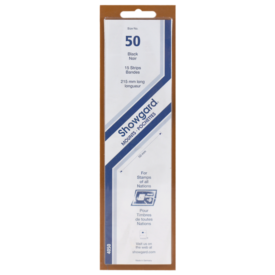 50 Showgard Strip-Style Stamp Mounts - 215mm Strip (Black)