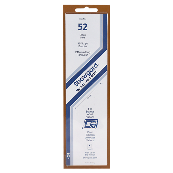 52 Showgard Strip-Style Stamp Mounts - 215mm Strip (Black)