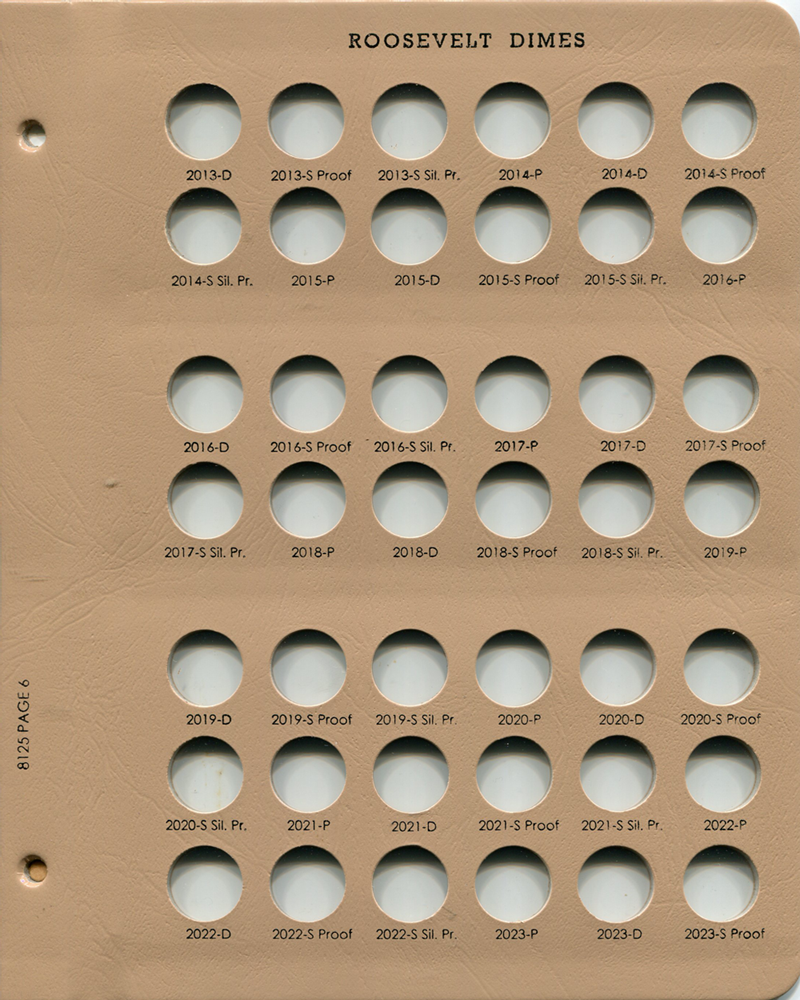 Dansco Roosevelt Dimes with Proofs, 2013 D thru 2023 S Pr -  Coin Album Replacement Page 6 (6-8125)
