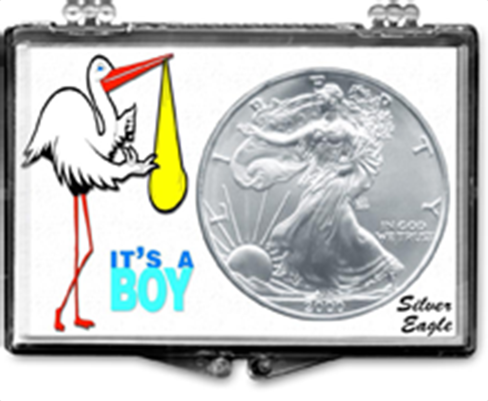 Edgar Marcus 1 oz American Silver Eagle Snaplock Case - Its a Boy w Stork