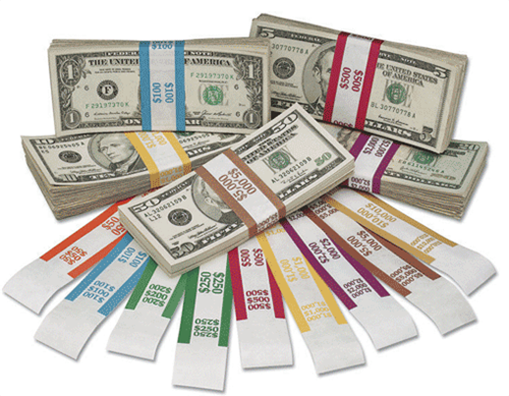 MMF Ind $1,000 Yellow Paper Currency Straps - 7 1/2L x 2 2/5H