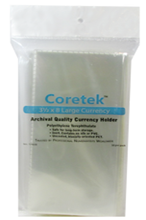 Coretek Archival Sleeves for Large Currency - 50 PK