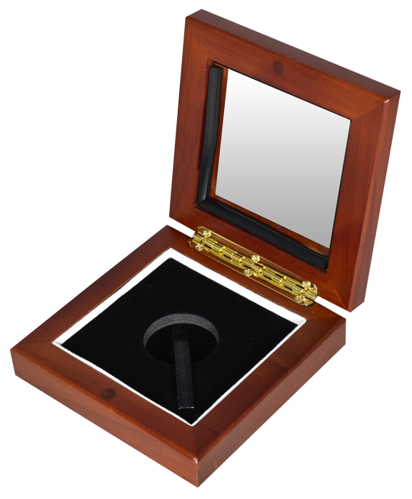 Glass Top Coin Capsule Display Box ( S ) - Teak Brown