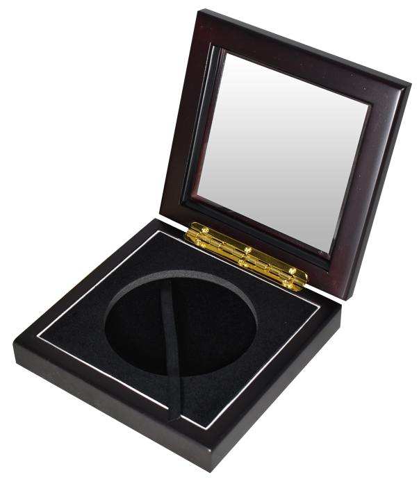 Wide Glass Top Coin Capsule Display Box ( Z ) - Dark Mahogany