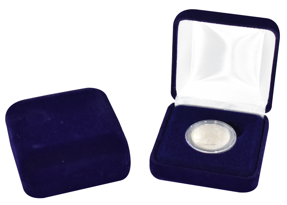 Blue Velvet Coin Capsule Box - Holds a small size coin capsule
