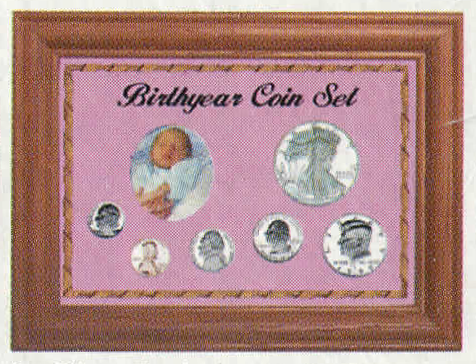 Oak Frame Birth Year Coin Display - Penny thru ASE - Pink