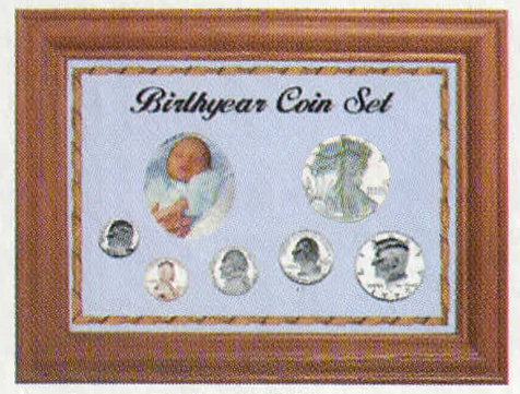 Oak Frame Birth Year Coin Display - Penny thru ASE - Blue