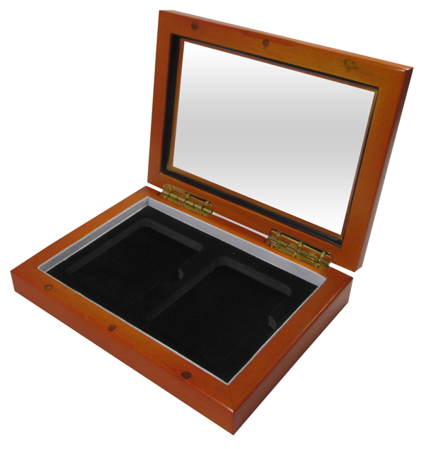 Glass Top Display Box for 2 Coin Slabs - Light Cedar