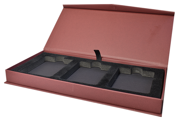 Magnetic Lid Display Box for 3 Coin Slabs - Burgundy