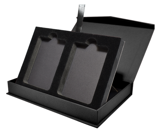 Magnetic Lid Display Box for 2 Coin Slabs - Black