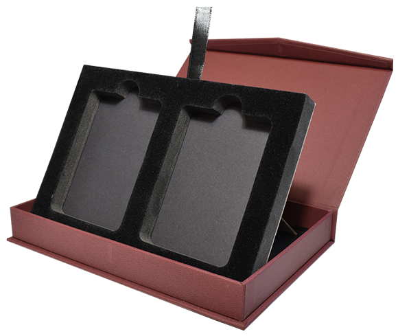 Magnetic Lid Display Box for 2 Coin Slabs - Burgandy