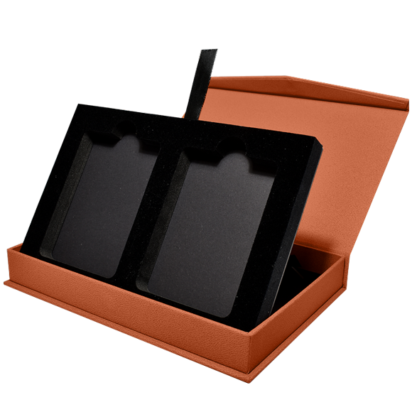 Magnetic Lid Display Box for 2 Coin Slabs - Hazelnut Brown