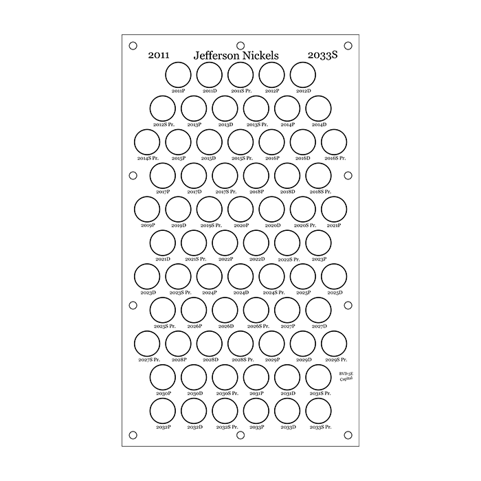 Capital Plastics U.S. Jefferson Nickels Holder 2011-2033 - S - White