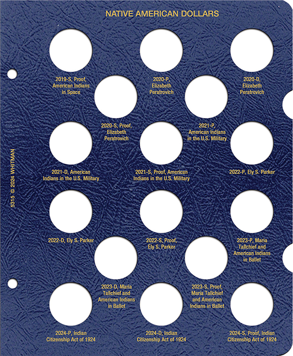Whitman Native American Dollars Page 2019 thru 2024-P,D and S