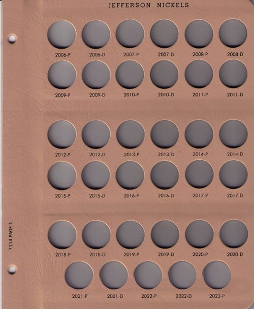 Dansco 7114 Individual Pages for Jefferson Nickels 2006 thru 2023 P&D